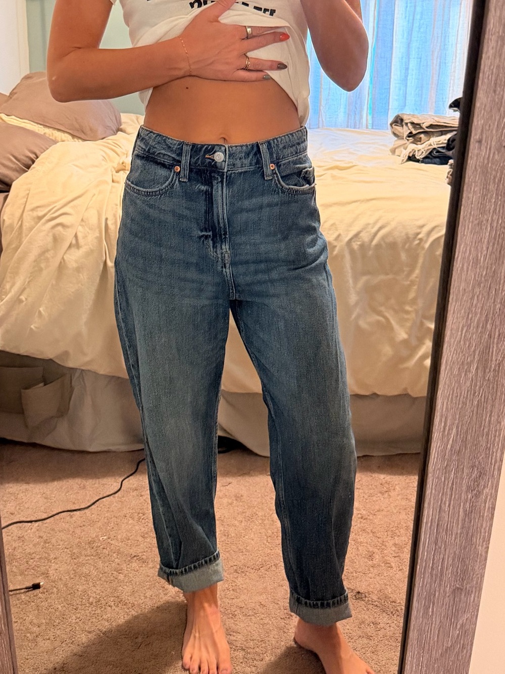 H&M Women's Boyfriend Jeans - Medium Blue Denim